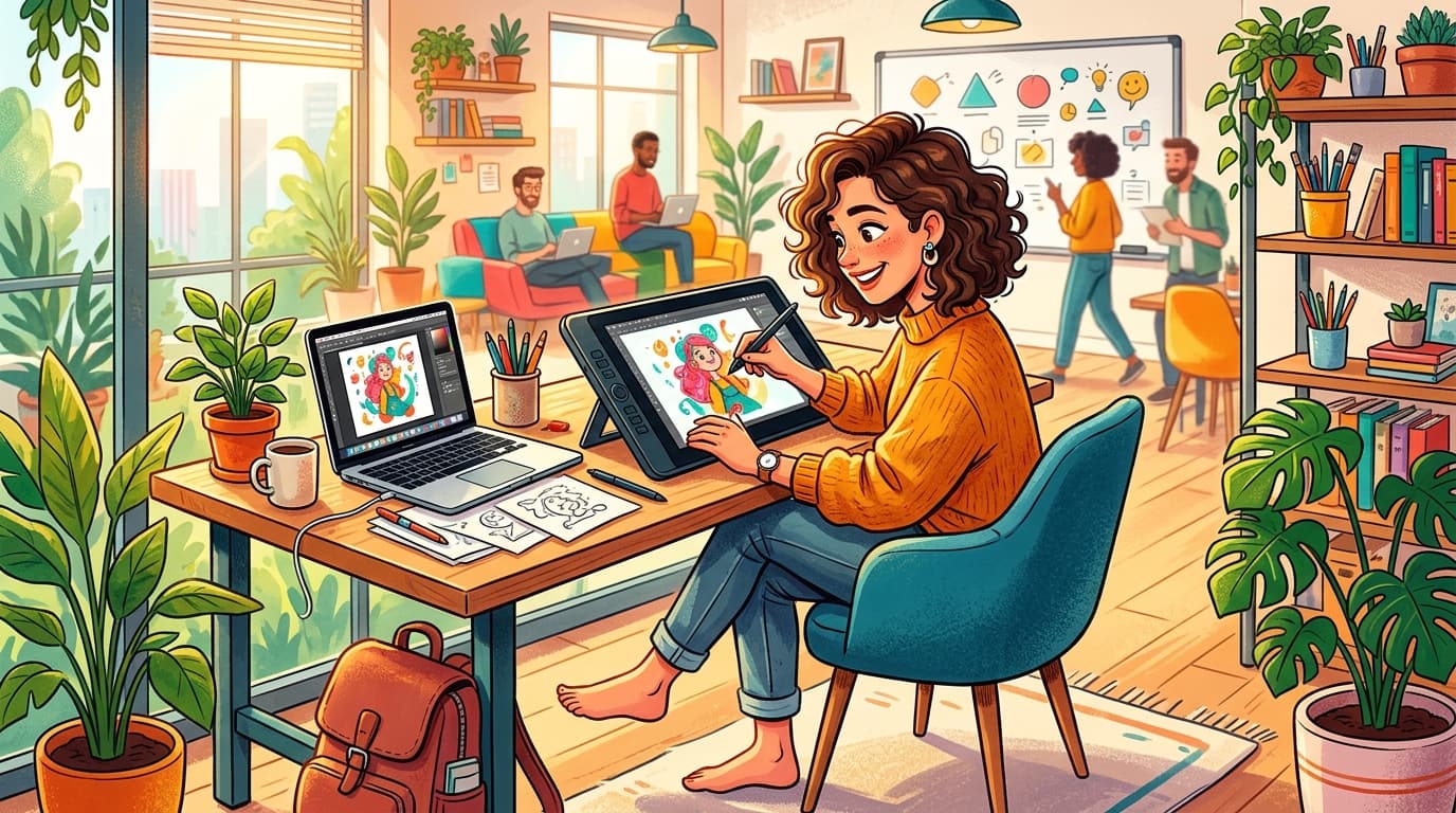 Creative professional taking a refreshing brain break with drawing games to improve focus and productivity